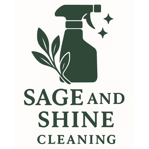 Green spray bottle with leaves for eco-friendly cleaning service logo